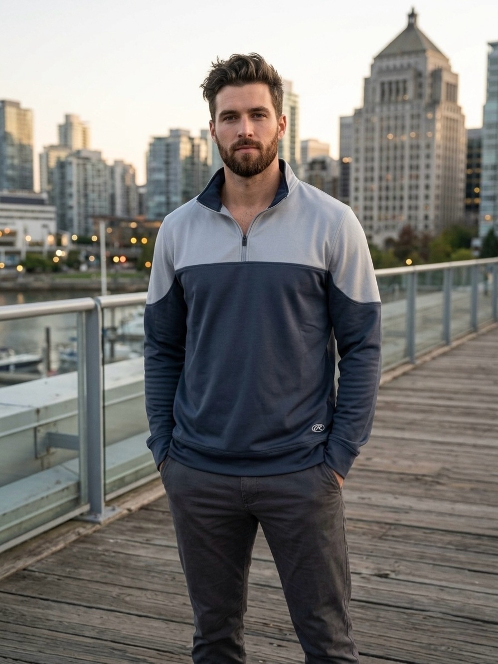 Rawlings Men's Two-Tone Quarter-Zip Shirt Jacket - Light Gray & Navy
